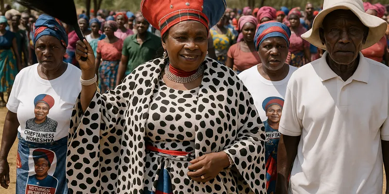 Chieftainess Nkomeshya Mukambo II waving at The Chakwela Makumbi Ceremony attendees