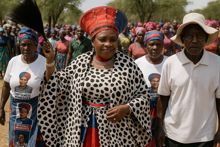 Chieftainess Nkomeshya Mukambo II waving at The Chakwela Makumbi Ceremony attendees