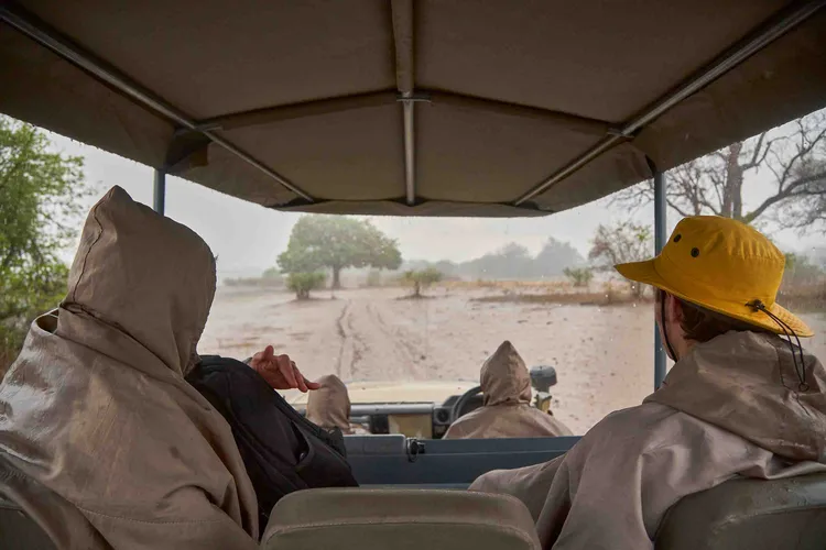 Heavy rain falls over the Luangwa Valley during the game drive (image by Chosa Mweemba).