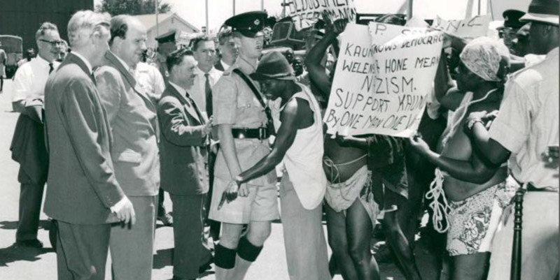 Governor Evelyn Hone at Pro-Independence protests in 1960 - britishempire.co.uk