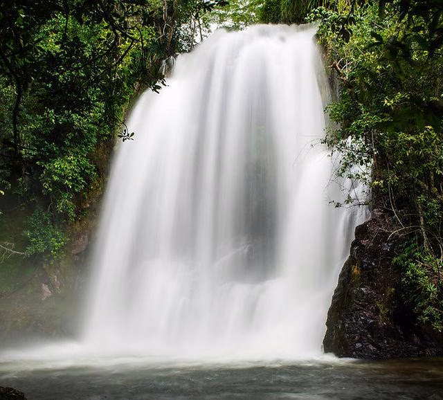 Around 35 metres high and 100 metres wide, Lumangwe Falls creates a broad curtain of water along the Kalungwishi River in Northern Province. (Image courtesy of Zambia Tourism).
