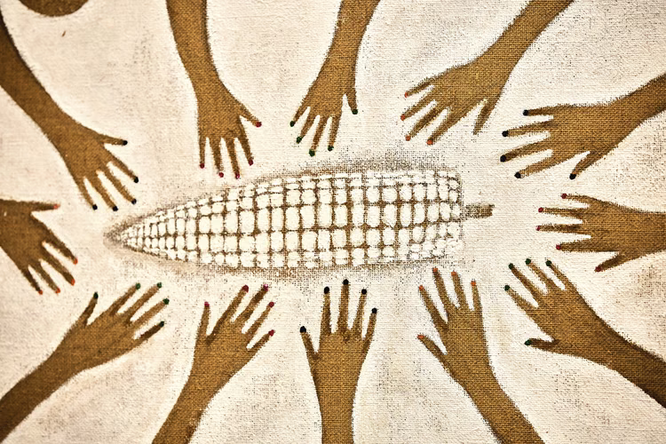 A detail of ‘One Zambian  Family, One Bag 2’, depicting the  flag’s colours. (Image courtesy of Anthony Black).