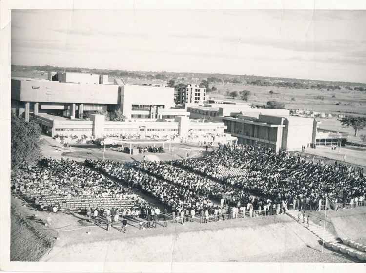 A graduation at University of Zambia (UNZA) in the 1960s, (image courtesy of ZANIS).