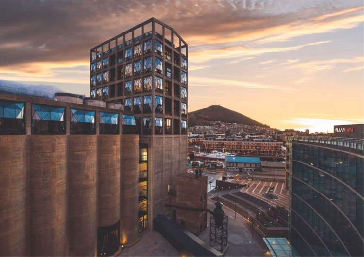 The striking exterior of the Zeitz Museum of Contemporary Art Africa. (Image courtesy of Zeitz Museum of Contemporary Art Africa).