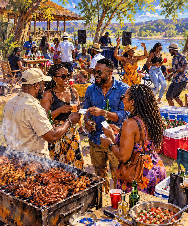 Music, drinks and lively conversation help set the mood at a braai, giving friends and family time to unwind and catch up away from their daily routines.