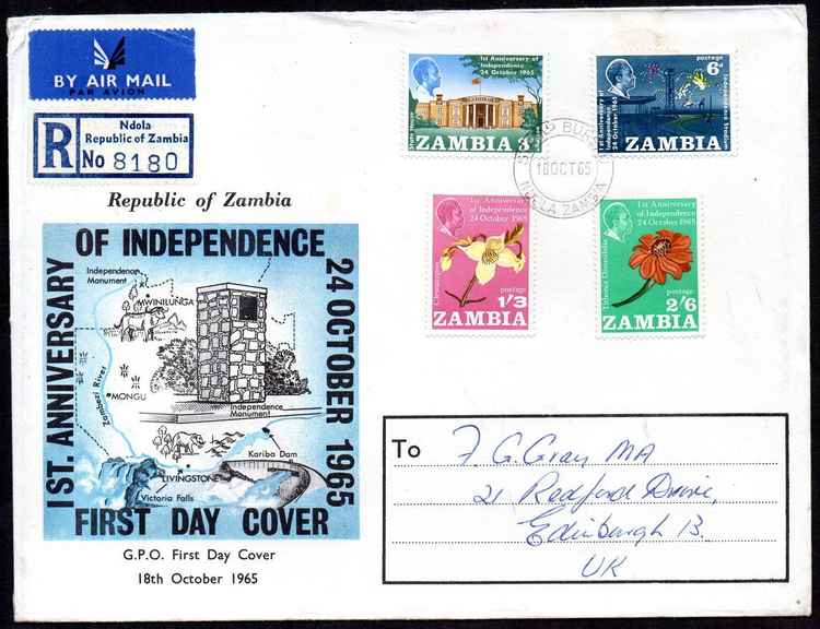 First Day Cover postcard, by Gabriel Ellison. (Image courtesy of Rhodesian Study Circle).