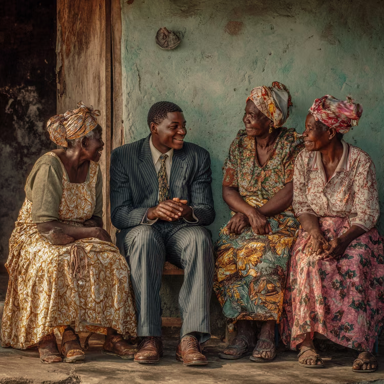Village relatives are deeply invested and remember personal histories, like an aunt who changed your nappies as an infant. (Image is artists impression).