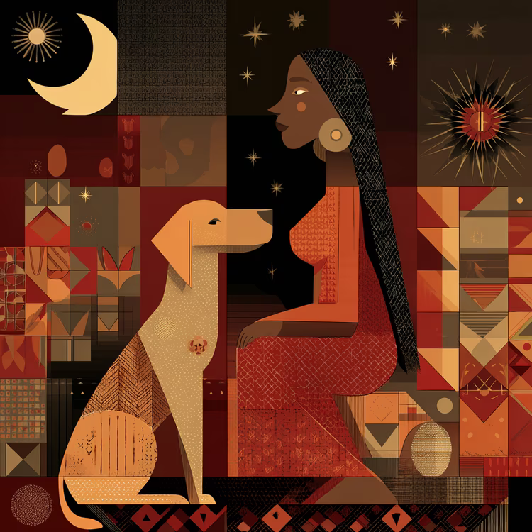 When rumours begin to threaten her reputation, Nalishebo burns the dog's skin, allowing him to remain human permanently and become her husband. (Image is artists impression).