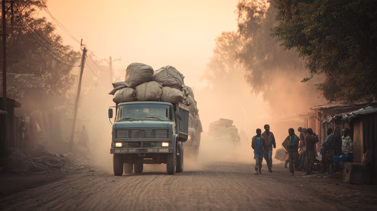 Every sack on these trucks keeps a home running for a night. But each one also carries a piece of the forest away. (Image is artists impression).