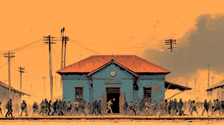 An enraged mob attacked the police post, assaulted officers, damaged the facility, and dragged the offender out of the cell. (Image is artists impression).
