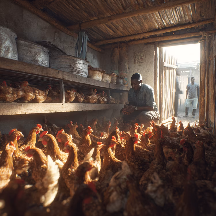 Raising chickens for eggs or meat can be lucrative with proper care and a small selling point. (Image is artists impression).